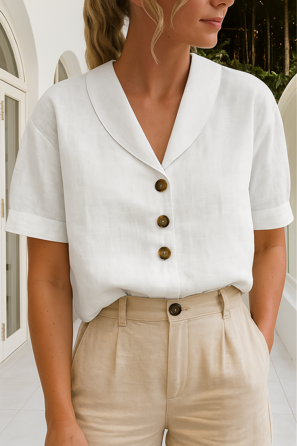 Linnen Top | Korte Mouw | Losse Pasvorm | Blouse | Linnen T-Shirts Vrouwen-Boetiek Moda