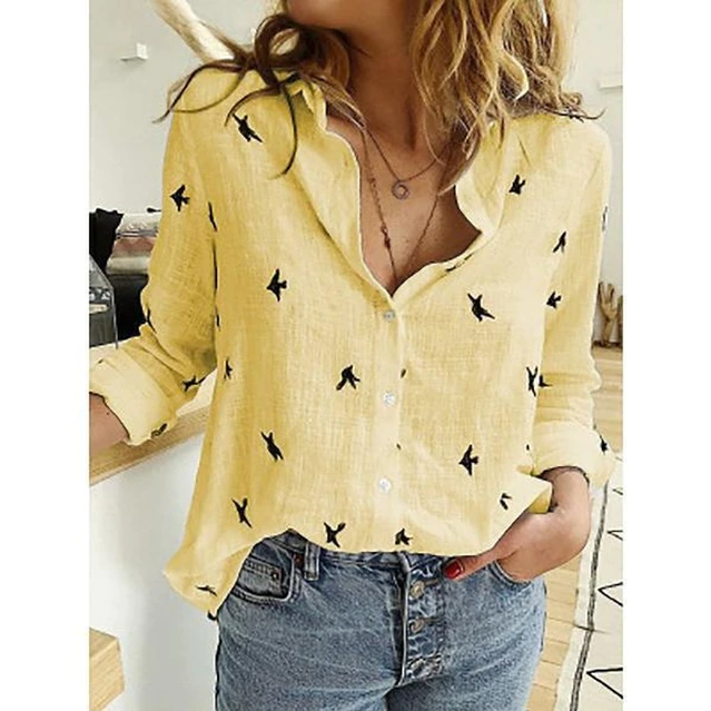 Linnen blouse - Katoen - Lange mouwen - Knoopsluiting - Linnen overhemden Dames-Boetiek Moda