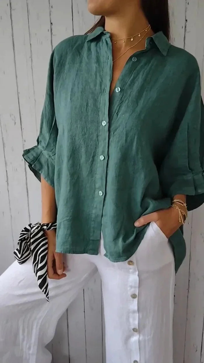 Linnen blouse | Katoen | Lichtgewicht | Blouse met knopen | Linnen shirt voor dames-Boetiek Moda
