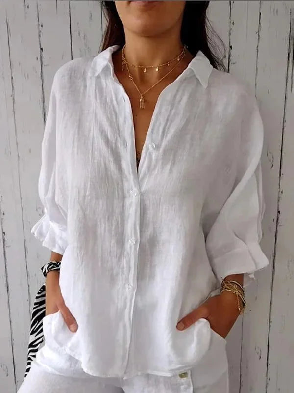 Linnen blouse | Katoen | Lichtgewicht | Blouse met knopen | Linnen shirt voor dames-Boetiek Moda