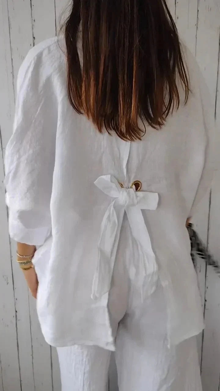 Linnen blouse | Katoen | Lichtgewicht | Blouse met knopen | Linnen shirt voor dames-Boetiek Moda