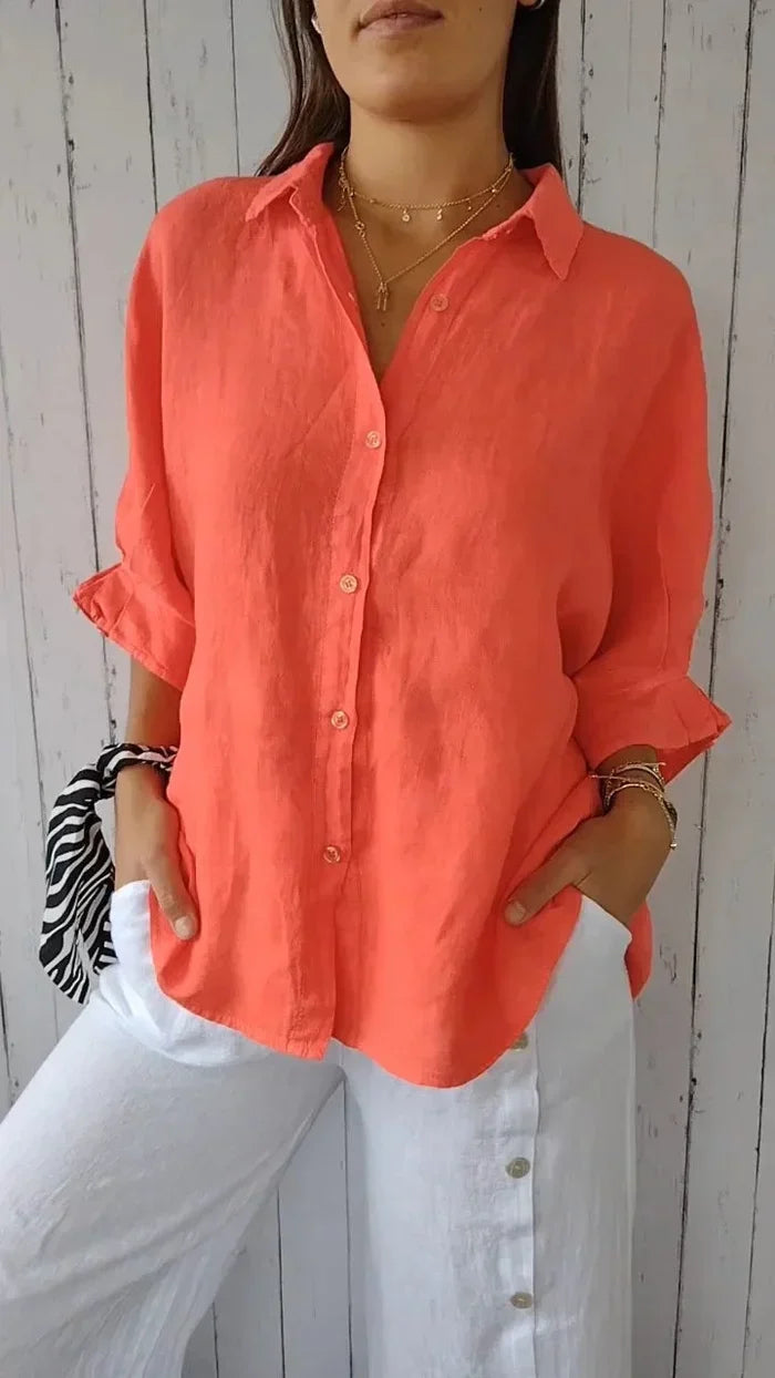 Linnen blouse | Katoen | Lichtgewicht | Blouse met knopen | Linnen shirt voor dames-Boetiek Moda