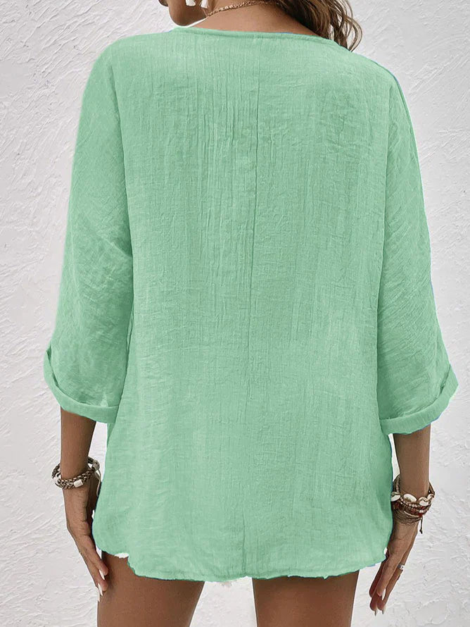 Linnen blouse | Losse pasvorm | V-hals | Blouse met knopen | Linnen overhemden voor dames-Boetiek Moda