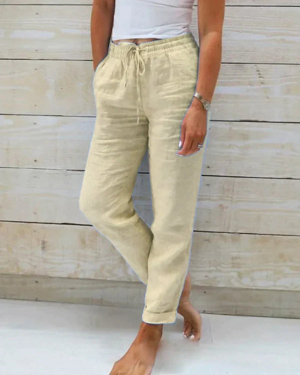 Linnen broek | Elastische tailleband | Trekkoord | Zomerbroek | Linnen broek voor dames-Boetiek Moda
