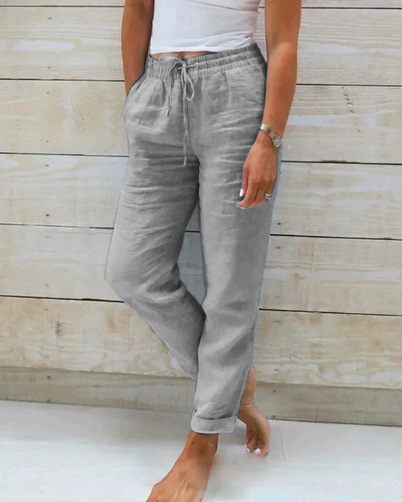 Linnen broek | Elastische tailleband | Trekkoord | Zomerbroek | Linnen broek voor dames-Boetiek Moda