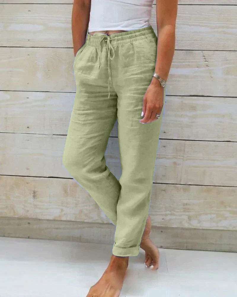 Linnen broek | Elastische tailleband | Trekkoord | Zomerbroek | Linnen broek voor dames-Boetiek Moda