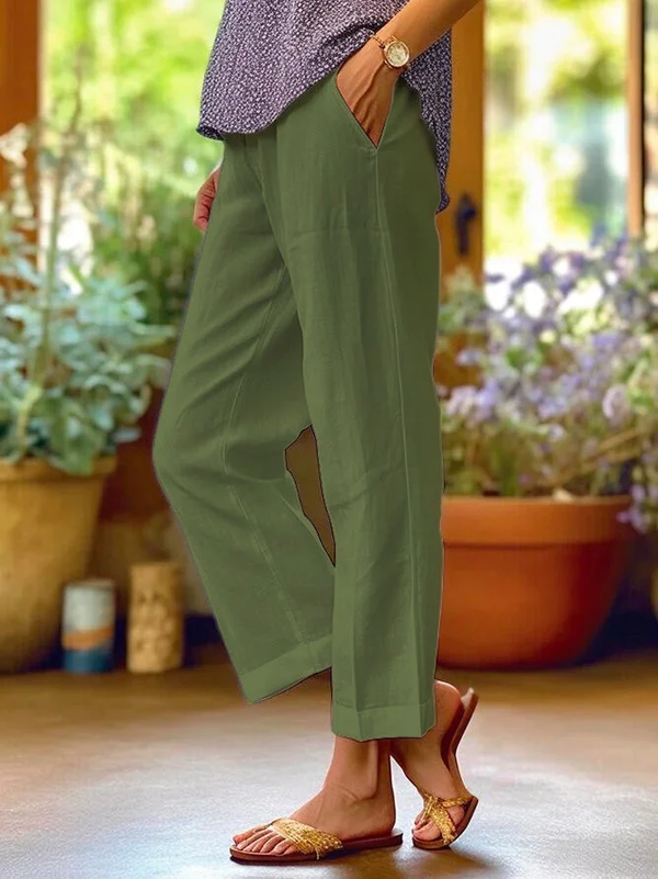 Linnen broek - Katoen - Rechte pijpen - Zomerbroek - Damesbroek-Boetiek Moda