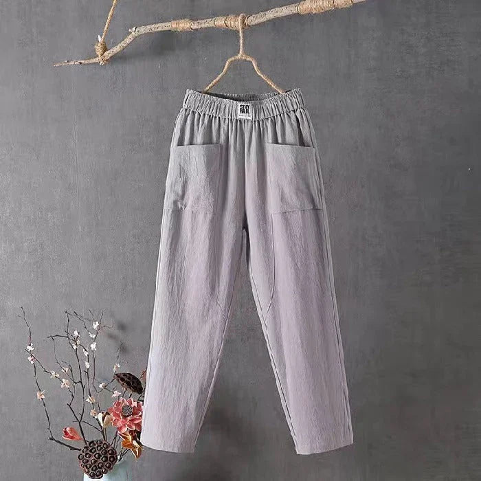 Linnen broek - Los model - Katoen - Zomerbroek - Damesbroek-Boetiek Moda