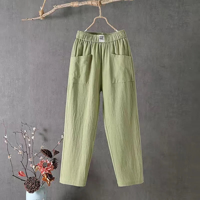 Linnen broek - Los model - Katoen - Zomerbroek - Damesbroek-Boetiek Moda