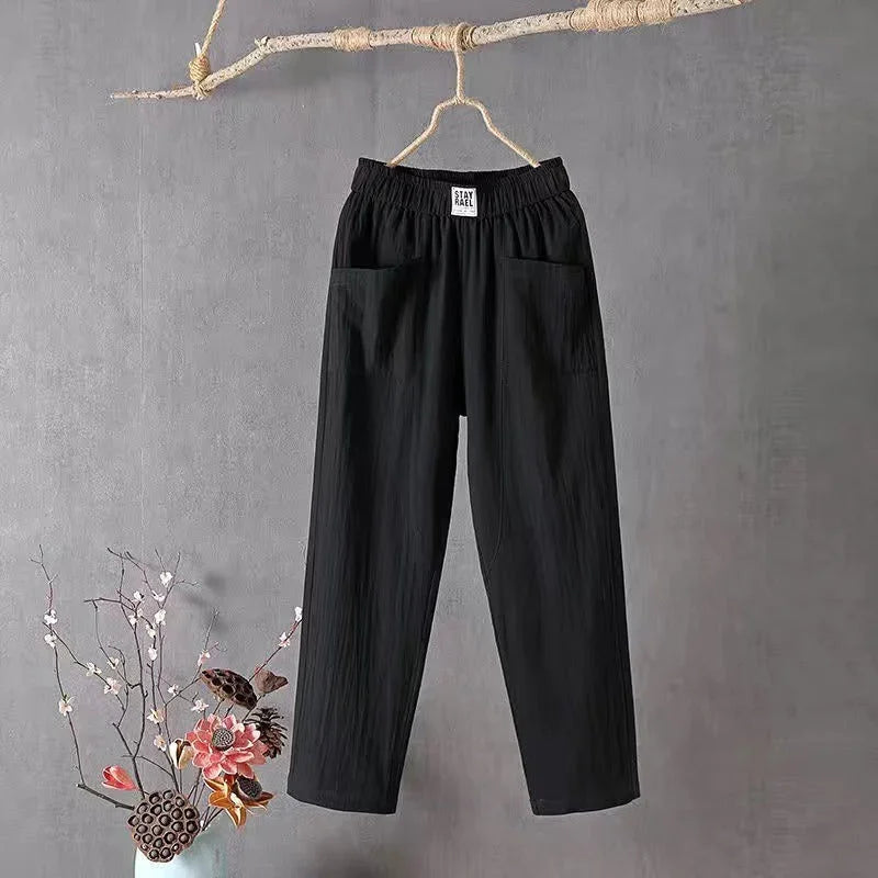 Linnen broek - Los model - Katoen - Zomerbroek - Damesbroek-Boetiek Moda