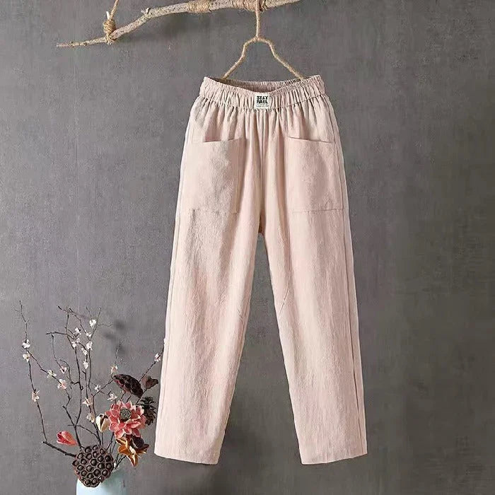 Linnen broek - Los model - Katoen - Zomerbroek - Damesbroek-Boetiek Moda