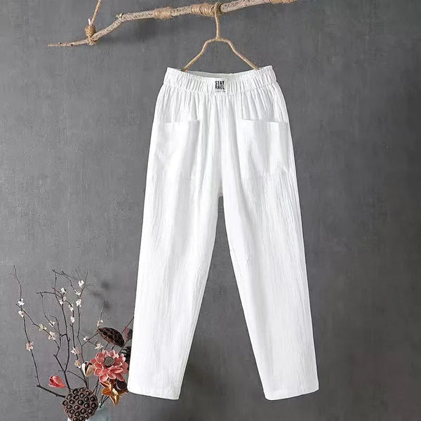 Linnen broek - Los model - Katoen - Zomerbroek - Damesbroek-Boetiek Moda