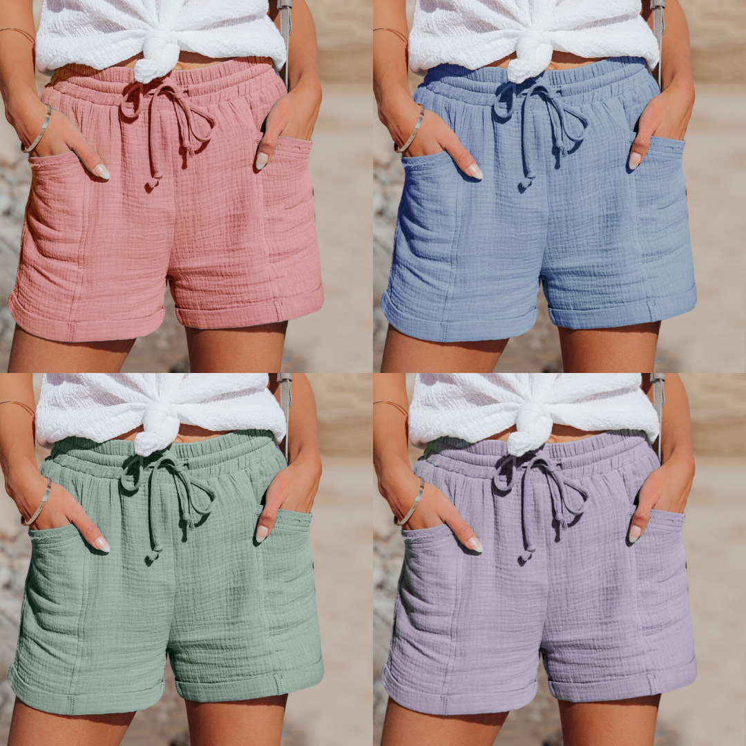 Linnen korte broek | Mini | Elastische tailleband | Zomerse korte broek | Korte broek voor dames-Boetiek Moda