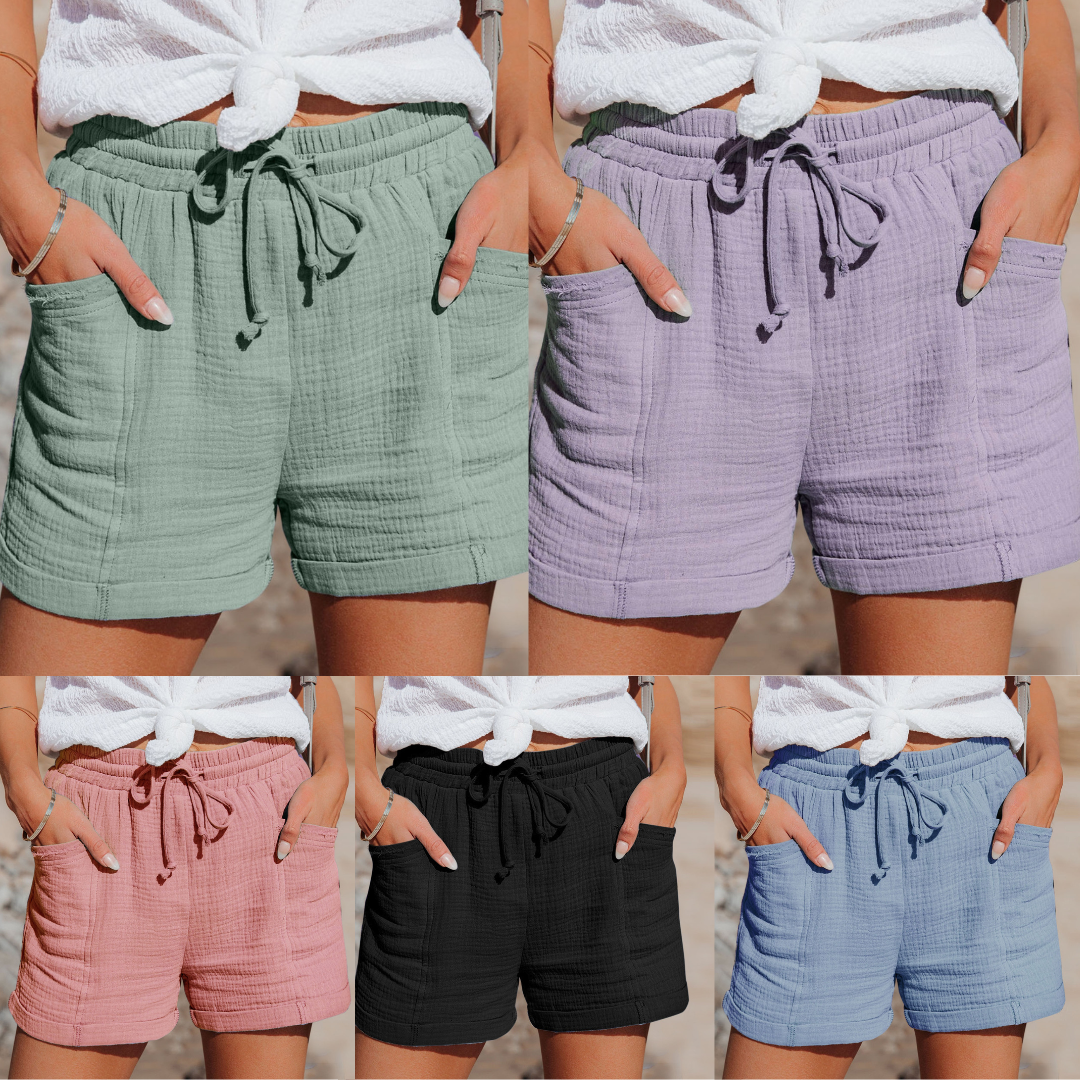 Linnen korte broek | Mini | Elastische tailleband | Zomerse korte broek | Korte broek voor dames-Boetiek Moda