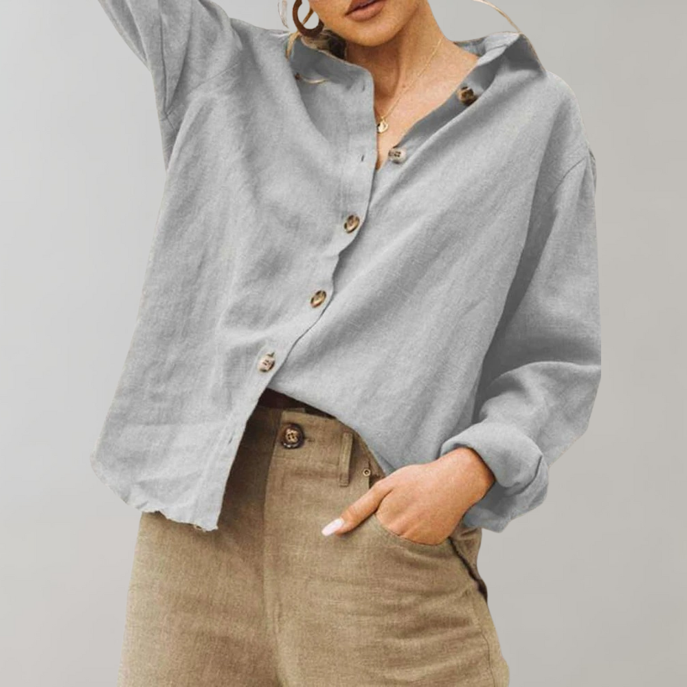 Linnen overhemd - Casual - Losse pasvorm - Overhemd met knopen - Damesblouses-Boetiek Moda