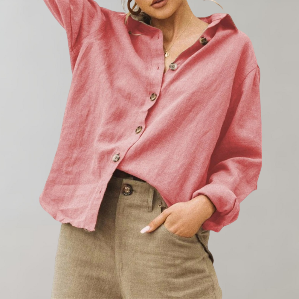 Linnen overhemd - Casual - Losse pasvorm - Overhemd met knopen - Damesblouses-Boetiek Moda