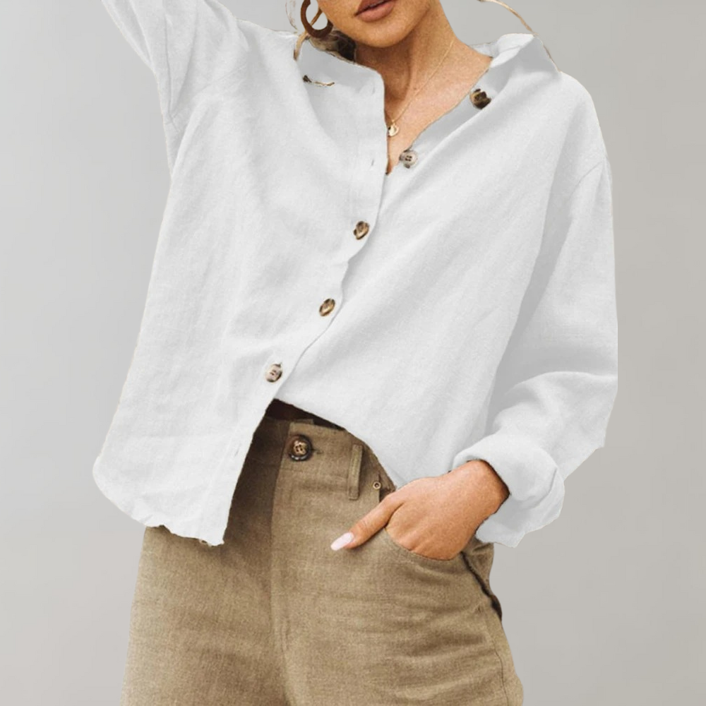 Linnen overhemd - Casual - Losse pasvorm - Overhemd met knopen - Damesblouses-Boetiek Moda