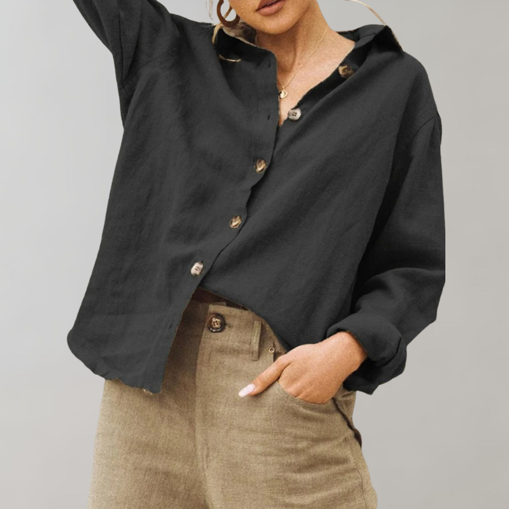 Linnen overhemd - Casual - Losse pasvorm - Overhemd met knopen - Damesblouses-Boetiek Moda