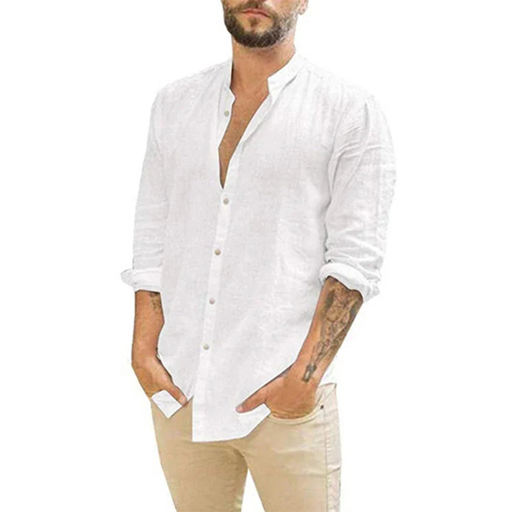 Linnen shirt - Lange mouwen - Knoopsluiting - Zomershirt - Herenoverhemden-Boetiek Moda