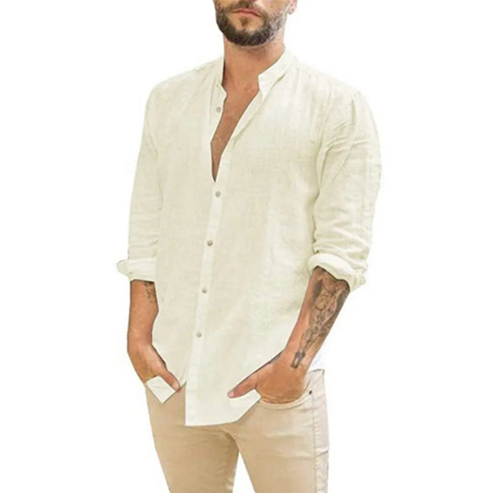 Linnen shirt - Lange mouwen - Knoopsluiting - Zomershirt - Herenoverhemden-Boetiek Moda