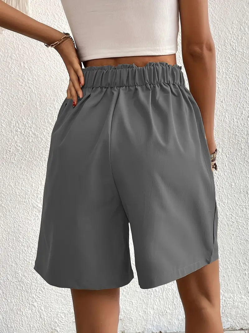 Linnen shorts, Schuine Zakken, Hoge Taille, Damesshort, Zomerkleding-Boetiek Moda