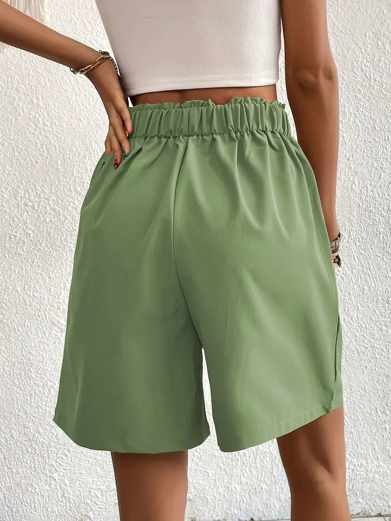 Linnen shorts, Schuine Zakken, Hoge Taille, Damesshort, Zomerkleding-Boetiek Moda