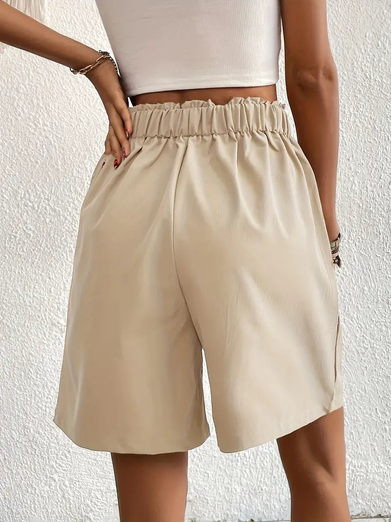 Linnen shorts, Schuine Zakken, Hoge Taille, Damesshort, Zomerkleding-Boetiek Moda