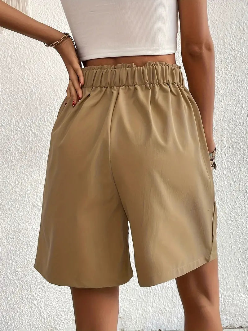 Linnen shorts, Schuine Zakken, Hoge Taille, Damesshort, Zomerkleding-Boetiek Moda