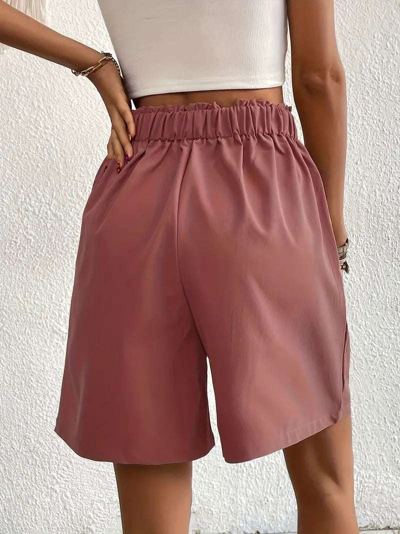 Linnen shorts, Schuine Zakken, Hoge Taille, Damesshort, Zomerkleding-Boetiek Moda