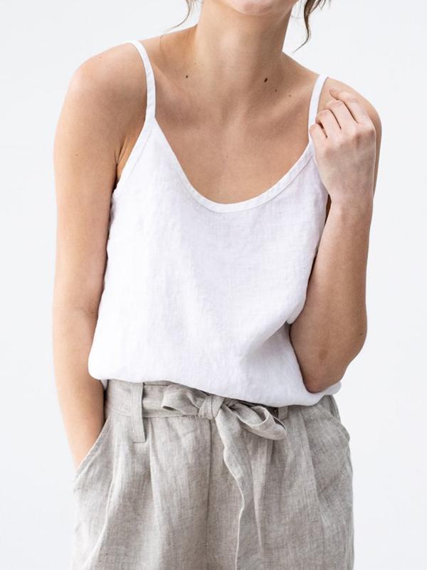 Linnen top - Spaghettibandjes - Los model - Camitop - Dameskleding-Boetiek Moda