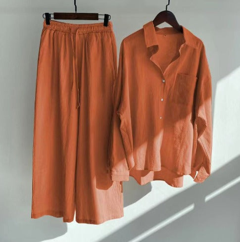 Linnen tweedelige set - Lichtgewicht - Wijde pijpen - Linnen co-örd - Zomerkleding voor dames-Boetiek Moda