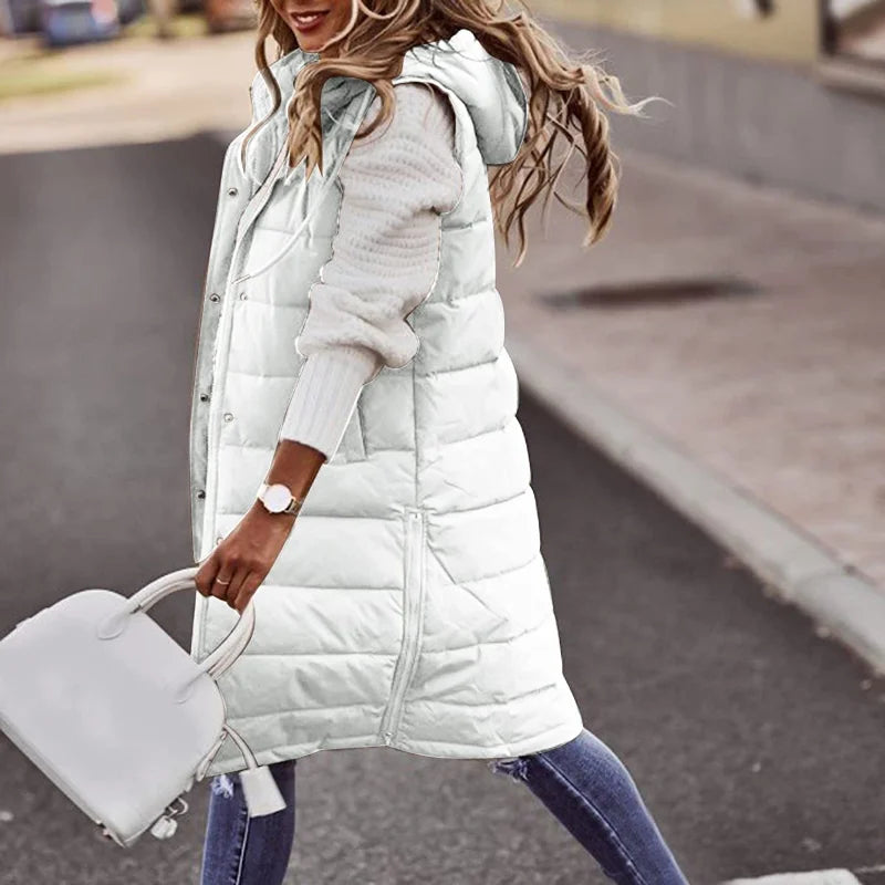 Longline Gilet | Mouwloos | Capuchon | Puffer Vest | Damesvest-Boetiek Moda