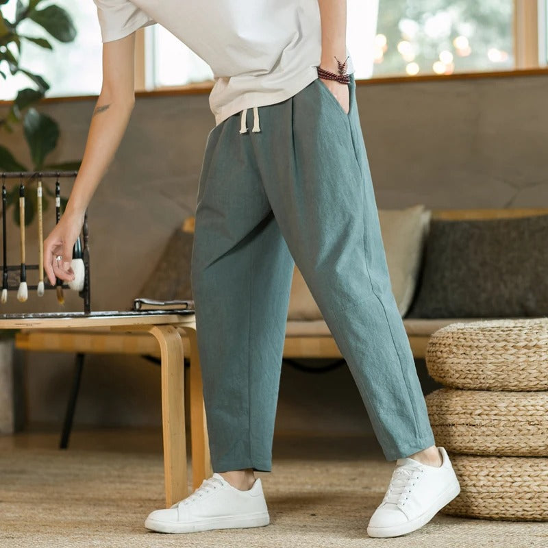 Loose Fit Pants – Lichte herenbroek van linnen met trekkoord-Boetiek Moda