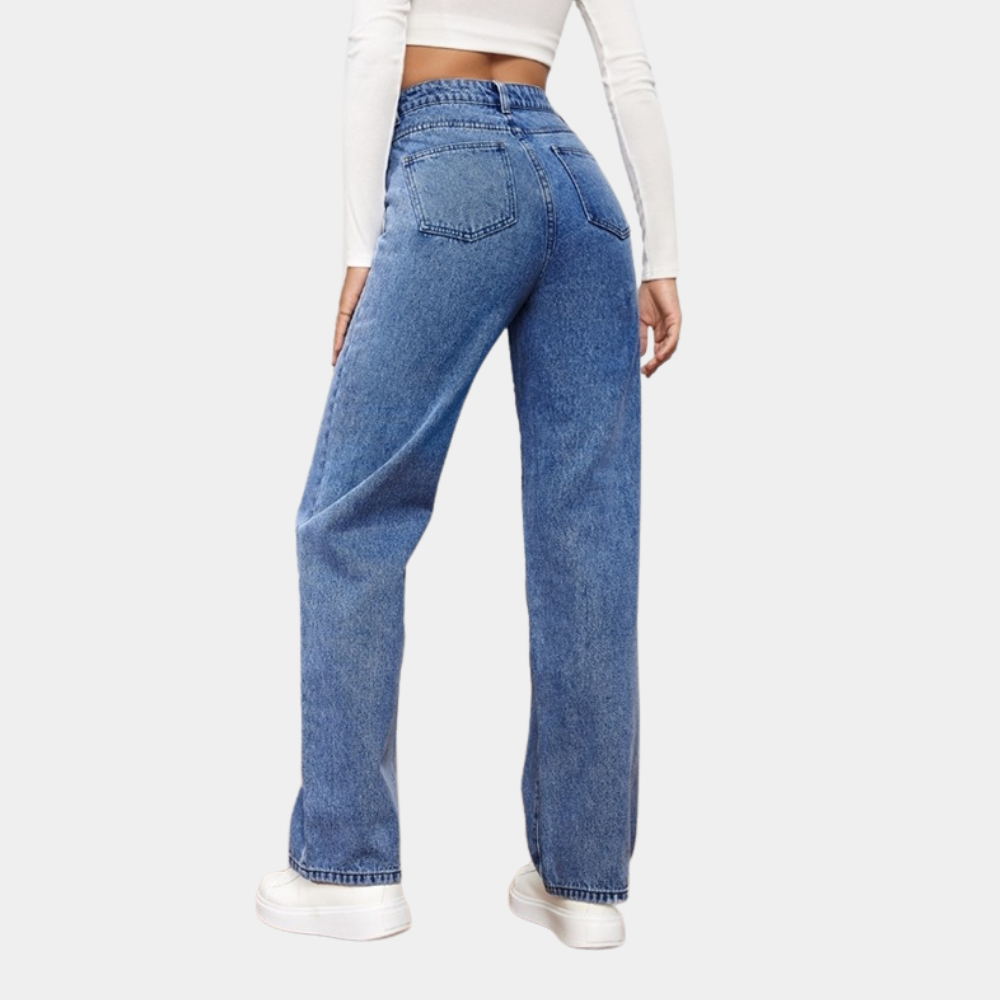 Losse Jeans - Rechte Pijp - Relaxed Fit - Jeans met Hoge Taille - Dames Jeans-Boetiek Moda