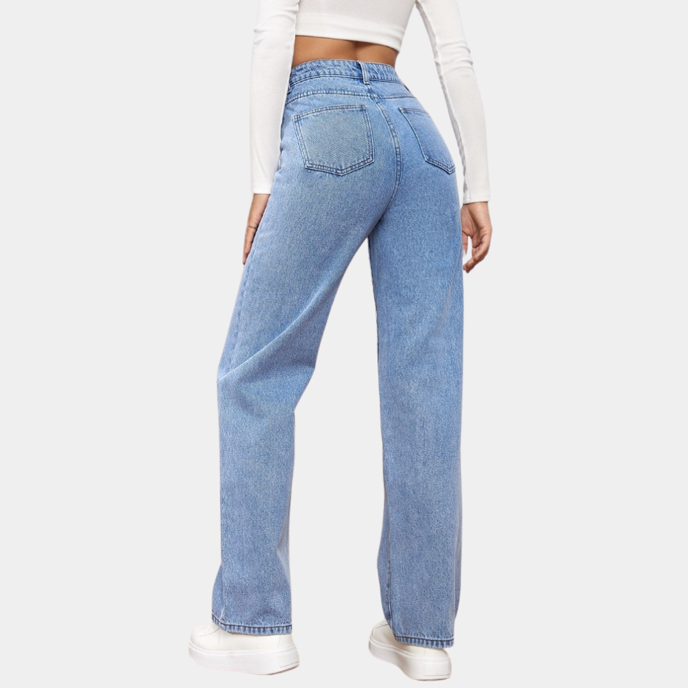 Losse Jeans - Rechte Pijp - Relaxed Fit - Jeans met Hoge Taille - Dames Jeans-Boetiek Moda