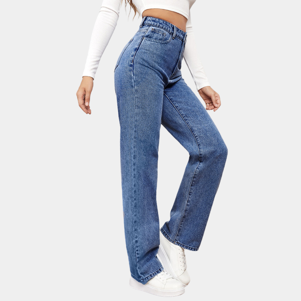 Losse Jeans - Rechte Pijp - Relaxed Fit - Jeans met Hoge Taille - Dames Jeans-Boetiek Moda