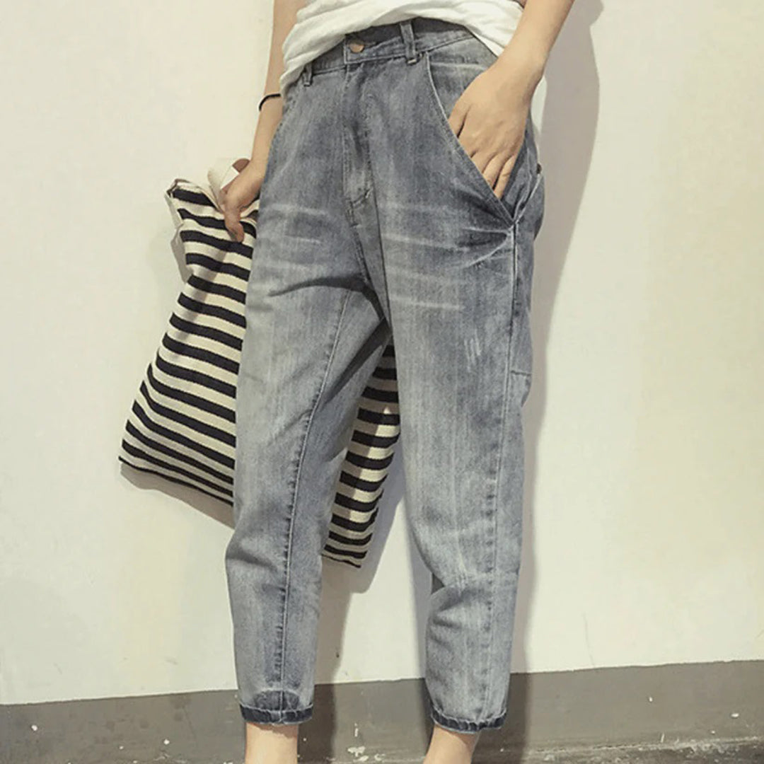 Losvallende denim jeans - Carrot Cut - Lichtblauw - Baggy jeans - Damesjeans-Boetiek Moda
