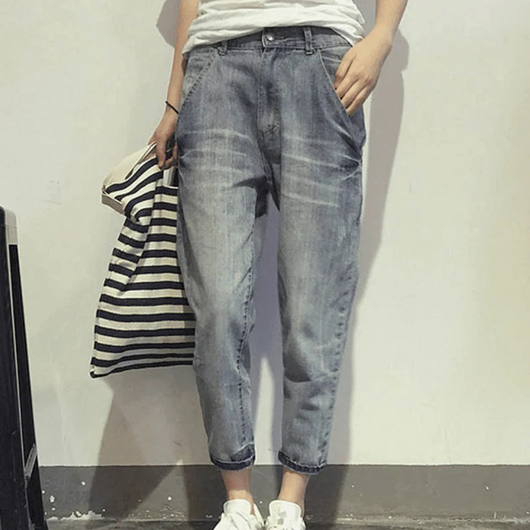 Losvallende denim jeans - Carrot Cut - Lichtblauw - Baggy jeans - Damesjeans-Boetiek Moda