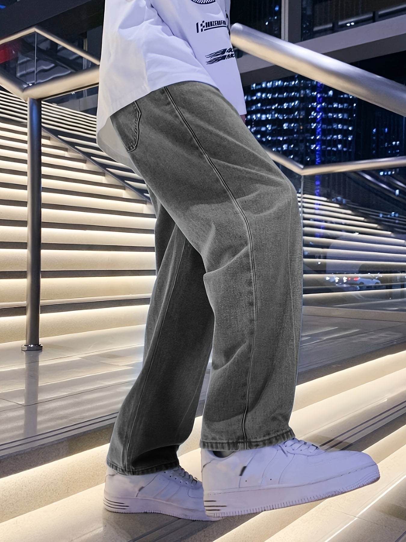 Loszittende jeans - Casual - Grijs - Baggy jeans - Herenjeans-Boetiek Moda