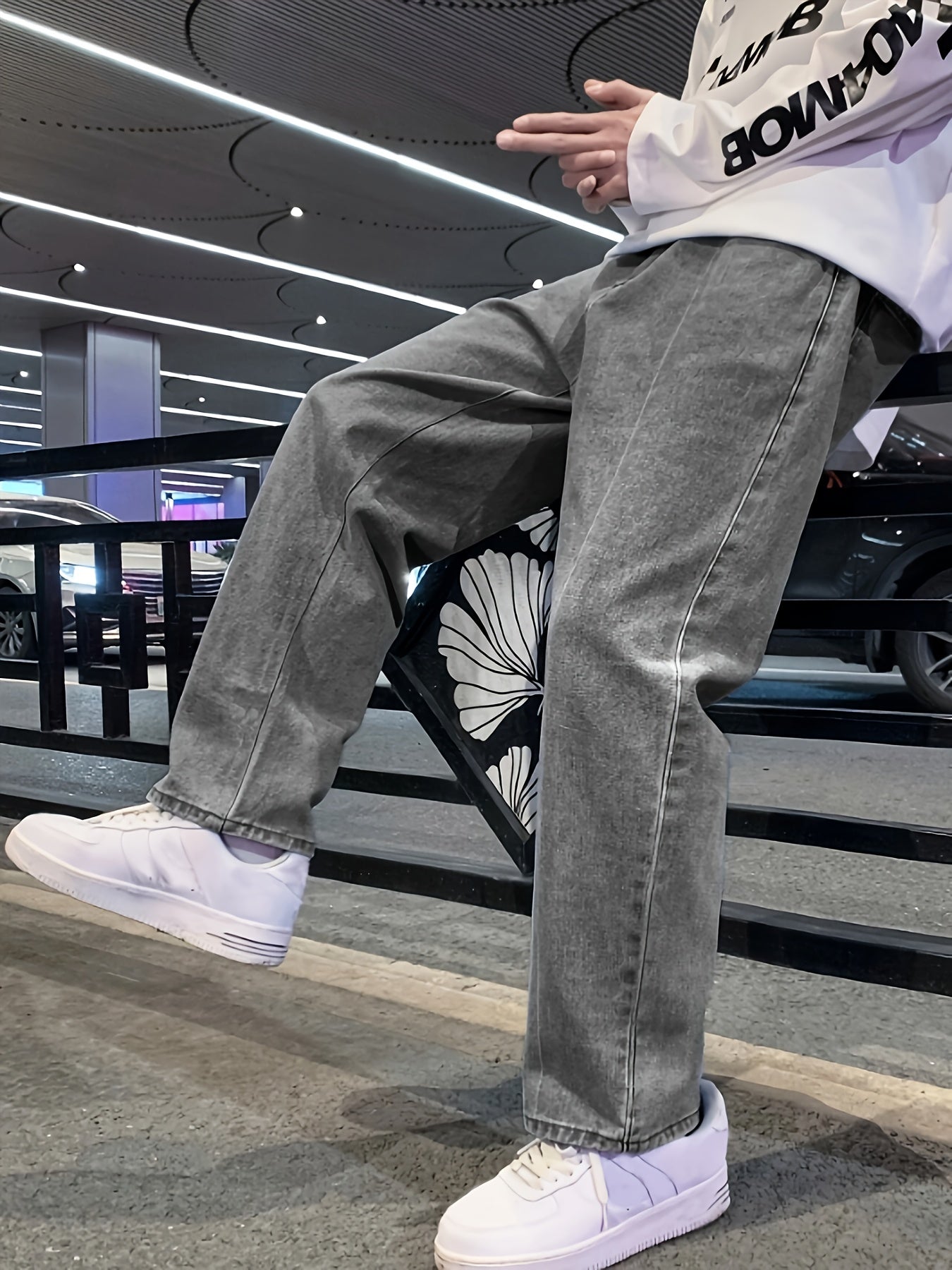 Loszittende jeans - Casual - Grijs - Baggy jeans - Herenjeans-Boetiek Moda