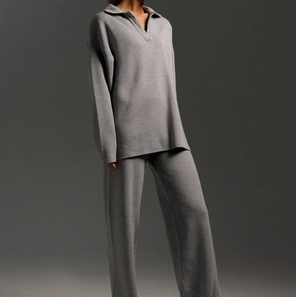 Lounge Set | Pullover Oversized | Wijde Pijpen | Gebreide Tweedelige Set | Dames Loungewear-Boetiek Moda