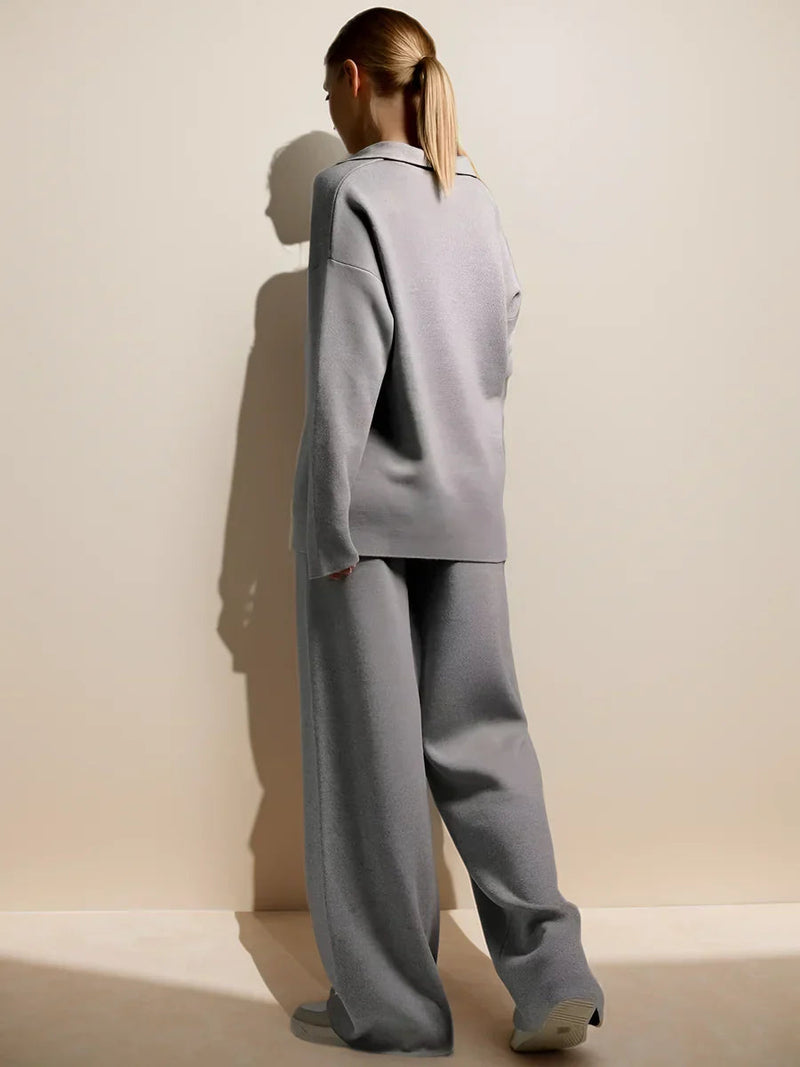 Lounge Set | Pullover Oversized | Wijde Pijpen | Gebreide Tweedelige Set | Dames Loungewear-Boetiek Moda