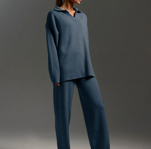 Lounge Set | Pullover Oversized | Wijde Pijpen | Gebreide Tweedelige Set | Dames Loungewear-Boetiek Moda