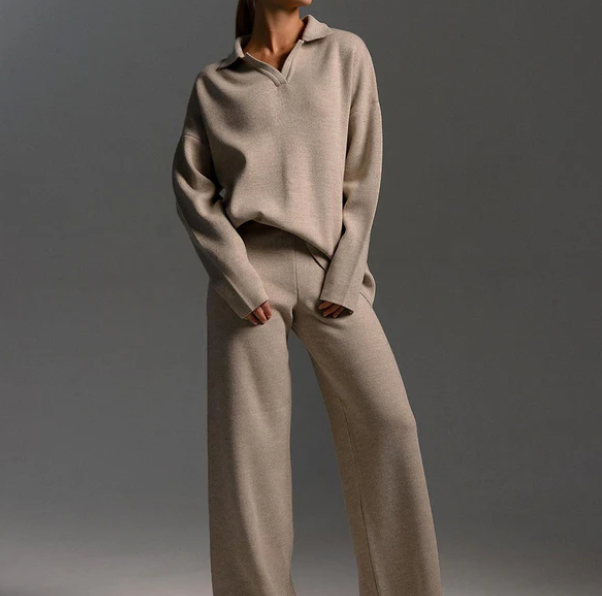 Lounge Set | Pullover Oversized | Wijde Pijpen | Gebreide Tweedelige Set | Dames Loungewear-Boetiek Moda
