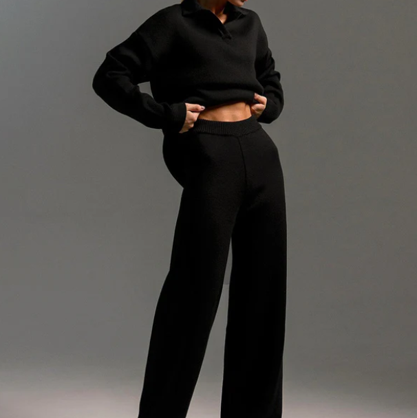 Lounge Set | Pullover Oversized | Wijde Pijpen | Gebreide Tweedelige Set | Dames Loungewear-Boetiek Moda