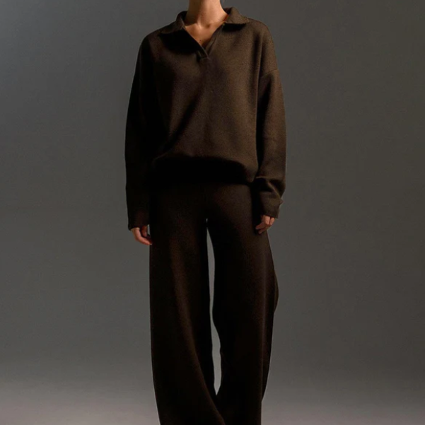 Lounge Set | Pullover Oversized | Wijde Pijpen | Gebreide Tweedelige Set | Dames Loungewear-Boetiek Moda