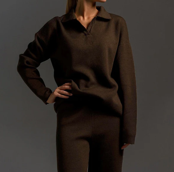 Lounge Set | Pullover Oversized | Wijde Pijpen | Gebreide Tweedelige Set | Dames Loungewear-Boetiek Moda