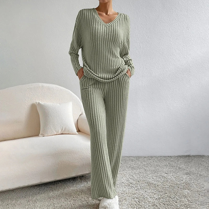 Lounge-set | Knus | Geribd | Gebreide Tweedelige Set | Dames Loungewear-Boetiek Moda