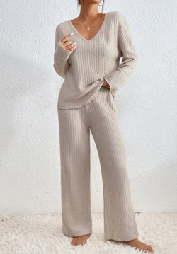 Lounge-set | Knus | Geribd | Gebreide Tweedelige Set | Dames Loungewear-Boetiek Moda