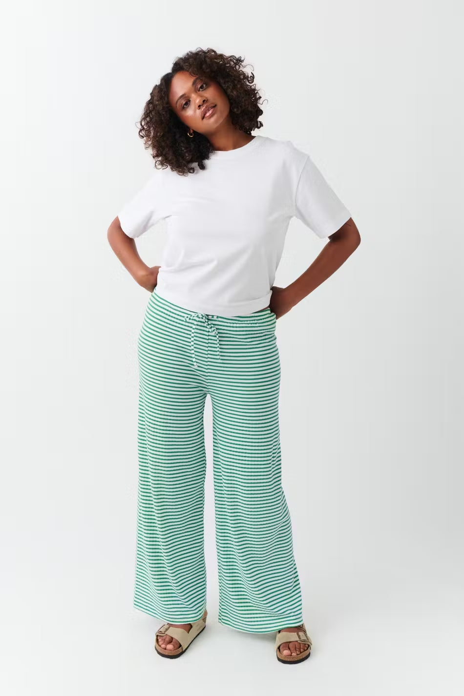 Loungebroek | Gestreept | Los model | Broek met wijde pijpen | Damesbroek-Boetiek Moda